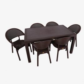 Bambu Rattan 90x150 Camsız Bahçe Balkon Masa Takımı (Kahverengi)
