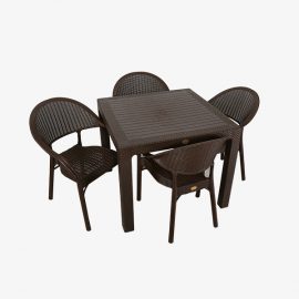 Bambu Rattan 90x90 Camsız Bahçe Balkon Masa Takımı (Kahverengi)