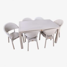 Bambu Rattan 90x150 Camsız Bahçe Balkon Masa Takımı (Kapuçino)