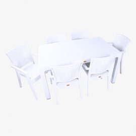 Rattan 90x150 Camsız Bahçe Balkon Masa Takımı (Beyaz)