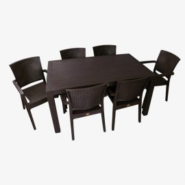 Rattan 90x150 Camsız Bahçe Balkon Masa Takımı (Kahverengi)