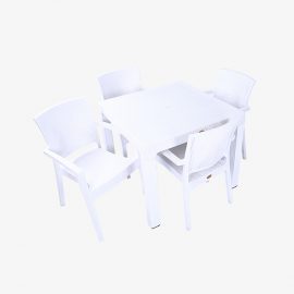 Rattan 90x90 Camsız Bahçe Balkon Masa Takımı (Beyaz)