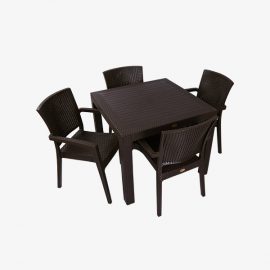 Rattan 90x90 Camsız Bahçe Balkon Masa Takımı (Kahverengi)