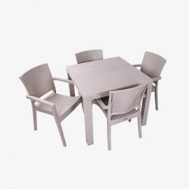 Rattan 90x90 Camsız Bahçe Balkon Masa Takımı (Kapuçino)