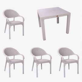 Bambu Rattan 90x90 Camsız Bahçe Balkon Masa Takımı (Kapuçino)